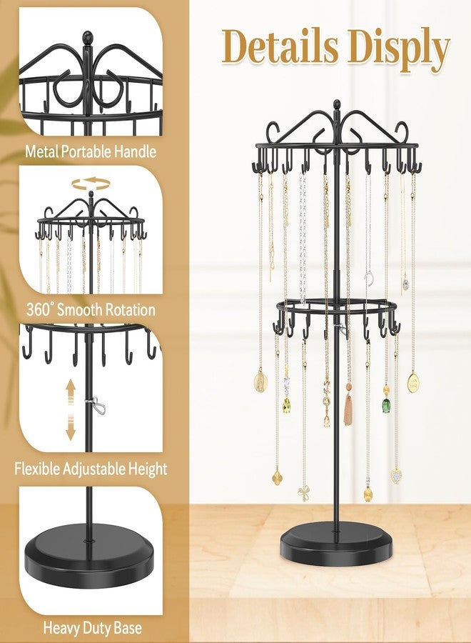 MODOWEY Rotating Necklace Holder Organizer Display Stand with 42 Hooks, 2-Tier Adjustable Metal Tree for Long & Short Necklace Hanger Selling, Tall Spinning Bracelet Storage Rack for Men Women, Black - Image 5