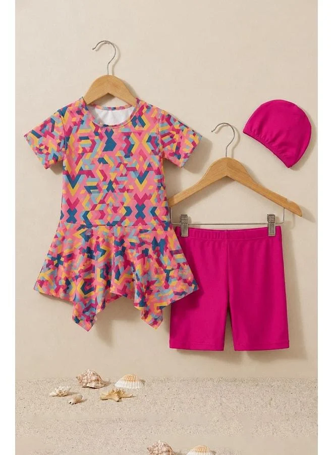 Zuzunga Girl's Colorful Shaped Skirted Swimsuit Set.