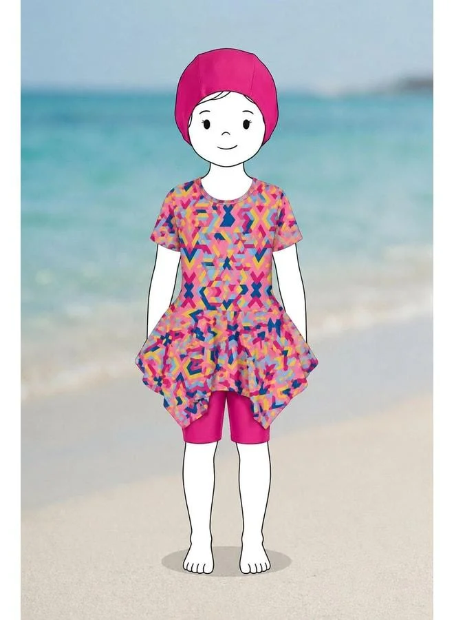 Zuzunga Girl's Colorful Shaped Skirted Swimsuit Set.