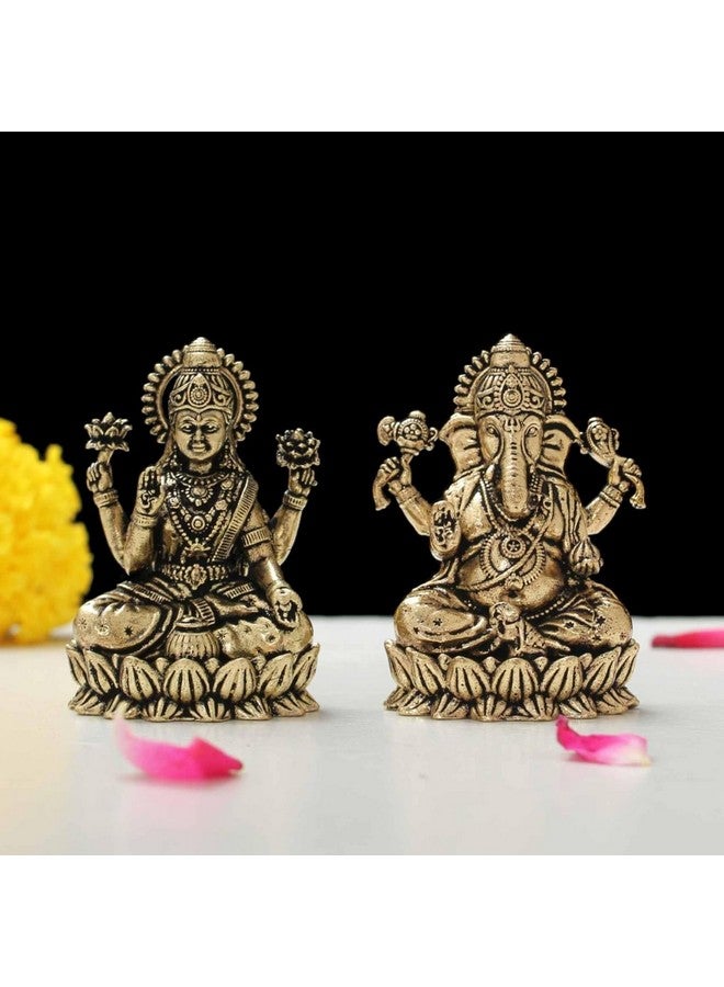 INDICAST Brass Laxmi Ganesh Idol (2") | Hindu God Statue for Home Temple, Office & Pooja | Diwali Gift, Housewarming, Wedding & Corporate Gift | Handmade Religious Murti for Mandir & Decor - Image 1