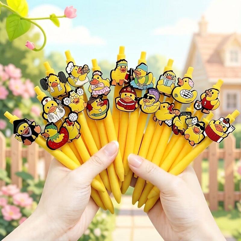 Yellow Duck Ballpoint Pen Set 8pcs Smooth Writing Student Office - Image 1
