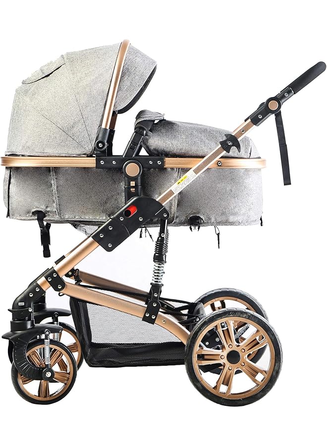 erorex 3In1 Pram Stroller Sleeping Bassinet Extra Wide Seat Wide Canopy 360° Rotating Wheels Fully - Image 3
