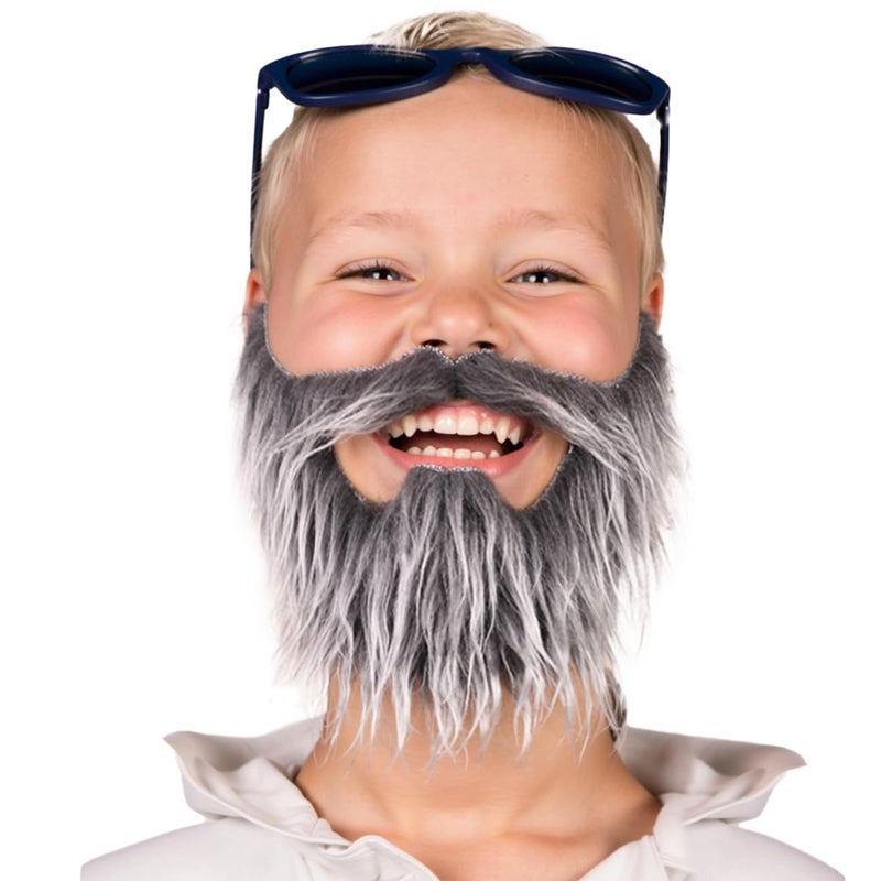 Honcloud Realistic Fake Beard Easy to Wear Great for Outfits and Perfect for Halloween (Gray) - Image 1