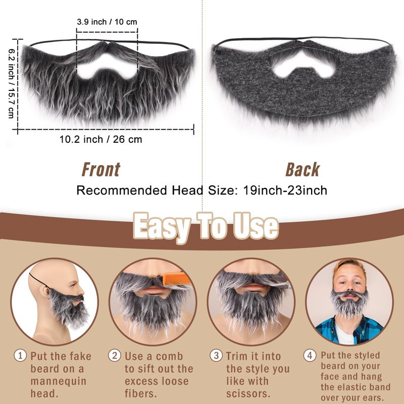 Honcloud Realistic Fake Beard Easy to Wear Great for Outfits and Perfect for Halloween (Gray) - Image 3