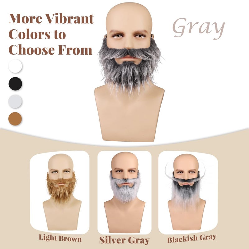 Honcloud Realistic Fake Beard Easy to Wear Great for Outfits and Perfect for Halloween (Gray) - Image 5