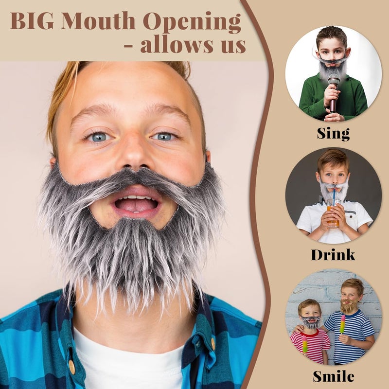 Honcloud Realistic Fake Beard Easy to Wear Great for Outfits and Perfect for Halloween (Gray) - Image 2