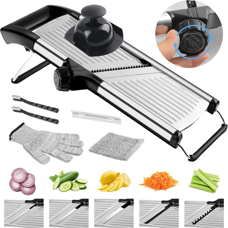 NIOSAVM commercial Mandoline Slicer,Stainless Steel Vegetable Slicer,non-slip mandoline slicer for kitchen,Keto,Potato,cucumber,4 Blades & Cut-Resistant Gloves(Includes Brush & Cloth). - Image 1
