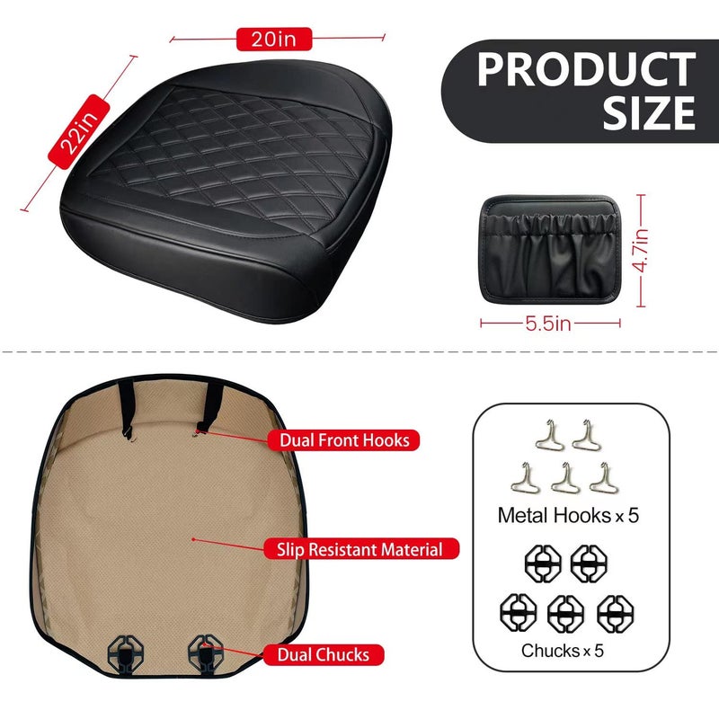 BEITK 2 Pack Leather Front Car Seat Cover, Anti-Slip and Full Wrap Driver Car Seat Protectors with Storage Pocket, Luxury Waterproof Bottom Auto Seat Cushion Pad Mat for Most Vehicles(Black) - Image 2