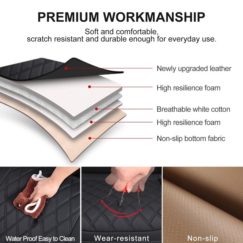 BEITK 2 Pack Leather Front Car Seat Cover, Anti-Slip and Full Wrap Driver Car Seat Protectors with Storage Pocket, Luxury Waterproof Bottom Auto Seat Cushion Pad Mat for Most Vehicles(Black) - Image 3