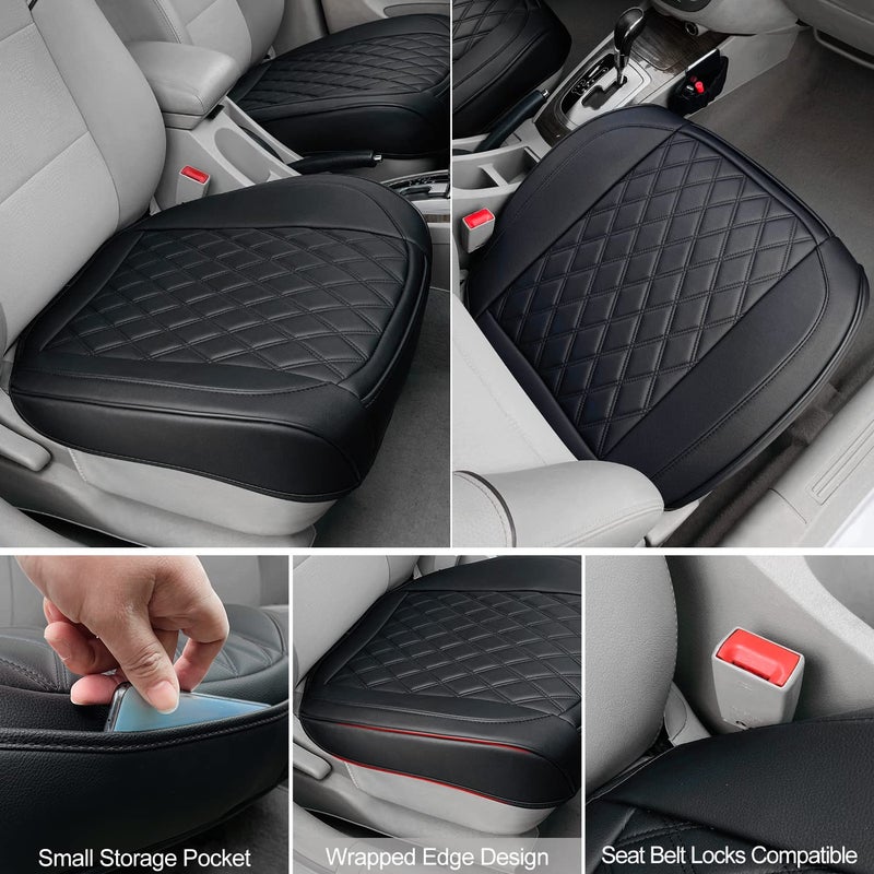 BEITK 2 Pack Leather Front Car Seat Cover, Anti-Slip and Full Wrap Driver Car Seat Protectors with Storage Pocket, Luxury Waterproof Bottom Auto Seat Cushion Pad Mat for Most Vehicles(Black) - Image 4