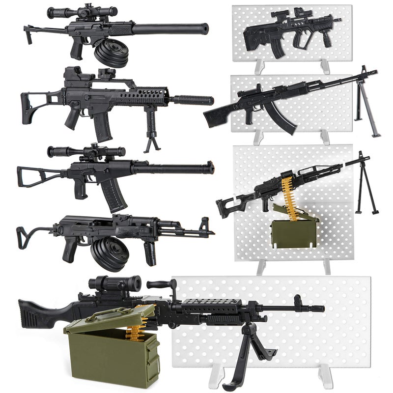 PROLOSO 8 Set Miniature Toy Machine Guns with Display Board SMG Rifles Toys for Boys Kids Building Toys - Image 1