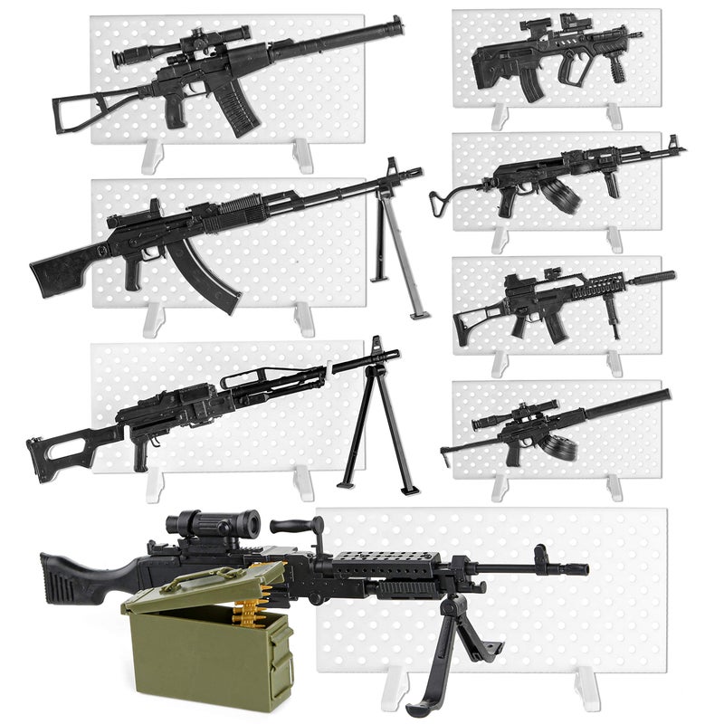PROLOSO 8 Set Miniature Toy Machine Guns with Display Board SMG Rifles Toys for Boys Kids Building Toys - Image 2