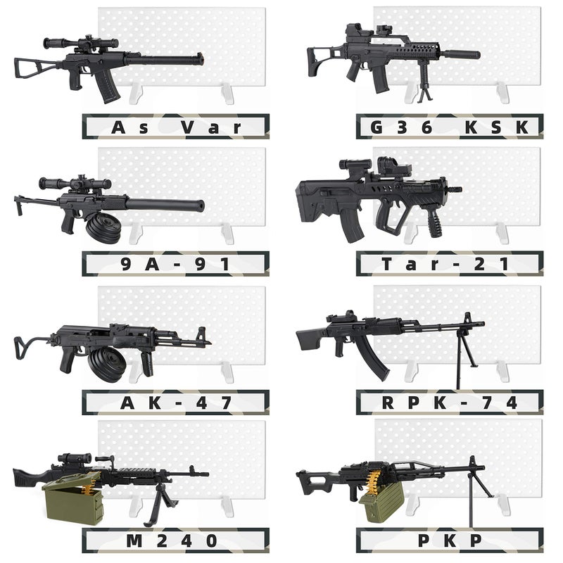PROLOSO 8 Set Miniature Toy Machine Guns with Display Board SMG Rifles Toys for Boys Kids Building Toys - Image 4