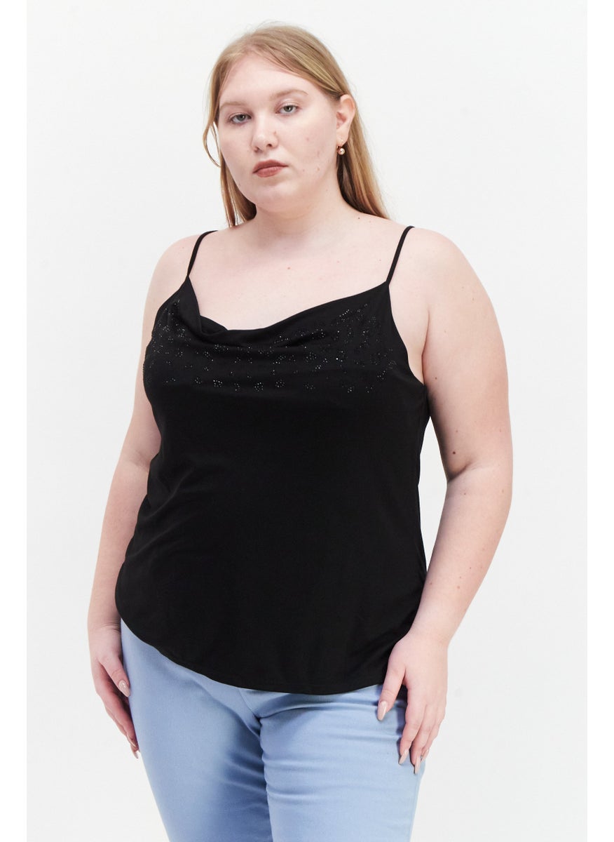 Women Plus Size Draped Neckline Embellished Tank Top, Black - pzsku/ZDF3757BA59406AECAE27Z/45/_/1726109015/a5383e0e-b8e7-446a-8d18-07a39c41e4e4