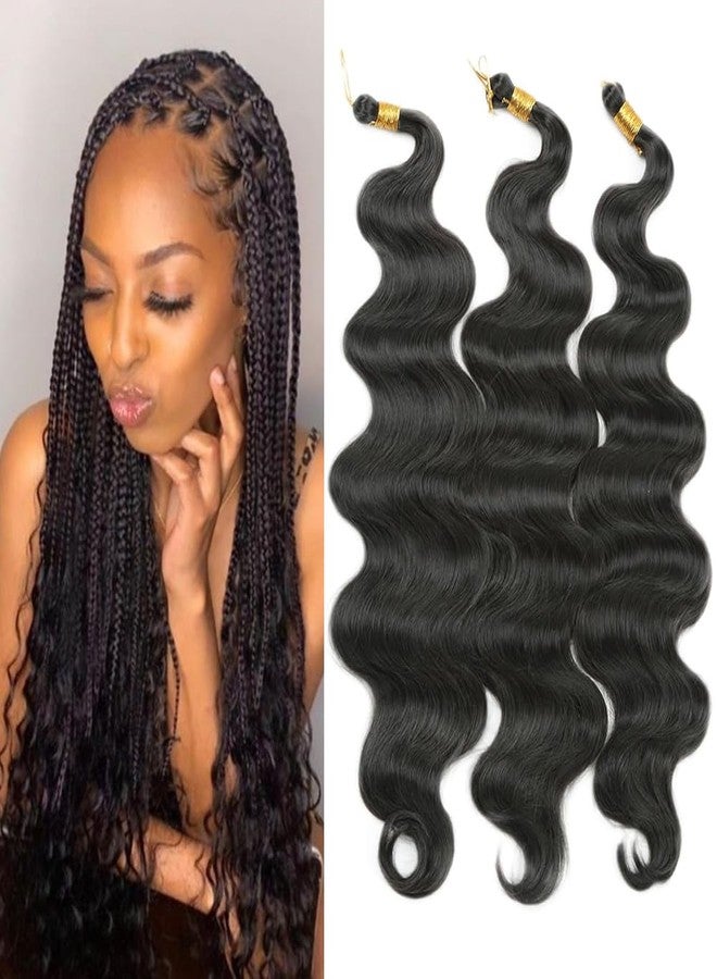 goodear 24 Inch Body Wave Braiding Hair 3 Pack Pre-Feathered Braiding Hair Black Boho Box Braids for Goddess Box Braids Hair Deep Wave Crochet Hair Synthetic Hair Extension (#4, 24inch (3pcs)) - Image 1