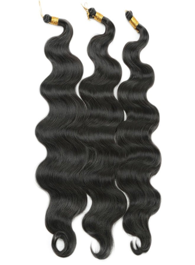 goodear 24 Inch Body Wave Braiding Hair 3 Pack Pre-Feathered Braiding Hair Black Boho Box Braids for Goddess Box Braids Hair Deep Wave Crochet Hair Synthetic Hair Extension (#4, 24inch (3pcs)) - Image 3