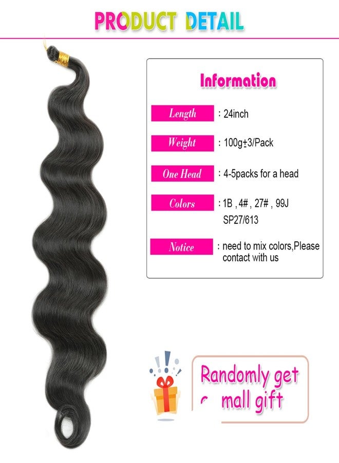 goodear 24 Inch Body Wave Braiding Hair 3 Pack Pre-Feathered Braiding Hair Black Boho Box Braids for Goddess Box Braids Hair Deep Wave Crochet Hair Synthetic Hair Extension (#4, 24inch (3pcs)) - Image 2