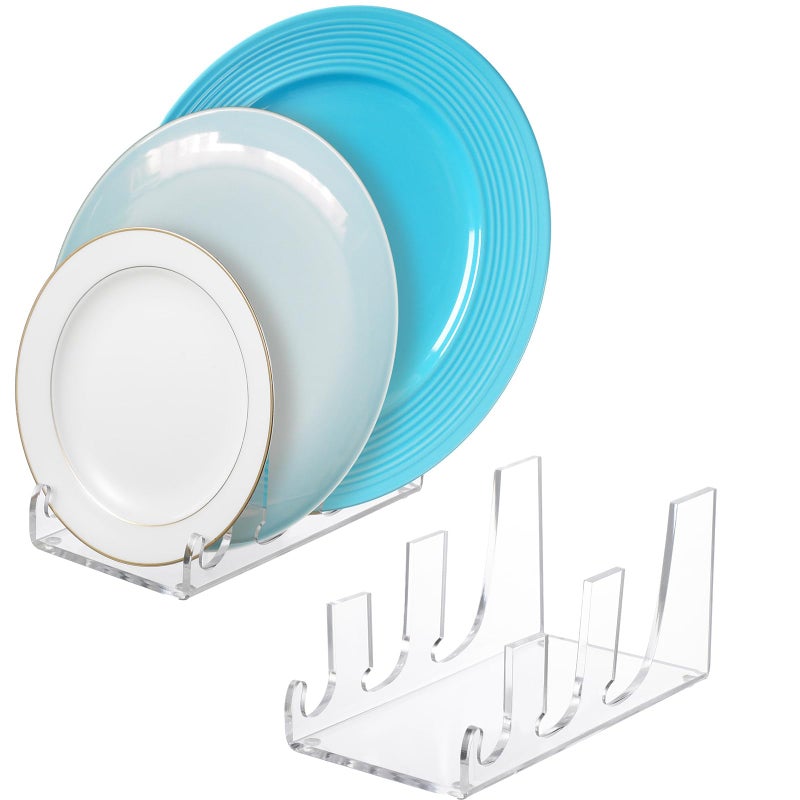 Domensi 2 Pcs Acrylic 3 tier Plate Stands for Display Clear Dinnerware Display Stand organizer China Plate Racks for China Place Setting Holder for Plates Platters
