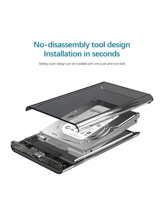 Chabeia 2.5" Hard Drive Enclosure,  6Gbps USB 3.1 Gen 1 to SATA III Tool-Free SSD Hard Drive Enclosure for 2.5 inch 7mm/9.5mm SATA HDD & SSD (Dark Transparent) - Image 3