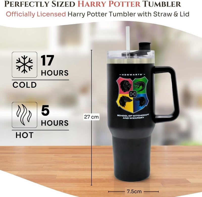 HOX Harry Potter Hogwarts 40oz / 1200 ML Tumbler with Straw & Lid | Leak & Spill Proof Travel Mug | Stainless Steel Vacuum Insulated Water Bottle with Handle Keeps Cold for 17Hrs or Hot for 5Hrs - Image 1
