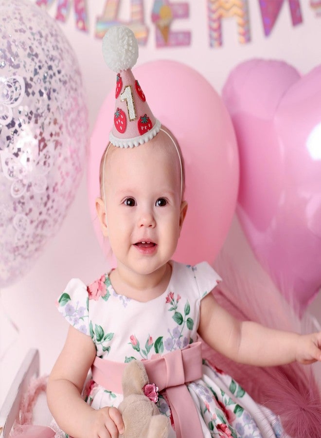 Ysqool Strawberry 1st Birthday Hat for Baby Girls,First Birthday Celebration Hat,Sweet One 1st Birthday Hat,Berry First Birthday Decorations,Pink Felt Strawberry Birthday Crown - Image 4