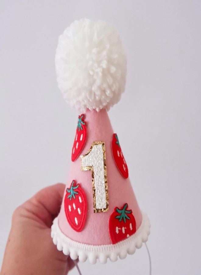 Ysqool Strawberry 1st Birthday Hat for Baby Girls,First Birthday Celebration Hat,Sweet One 1st Birthday Hat,Berry First Birthday Decorations,Pink Felt Strawberry Birthday Crown - Image 3