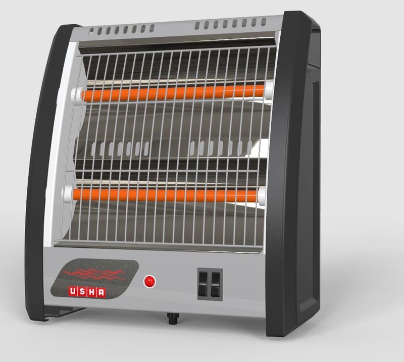Usha 2 Rod 800 Watt Quartz Heater with Low Power Consumption and Tip Over Protection (4302N, Grey) - Image 1
