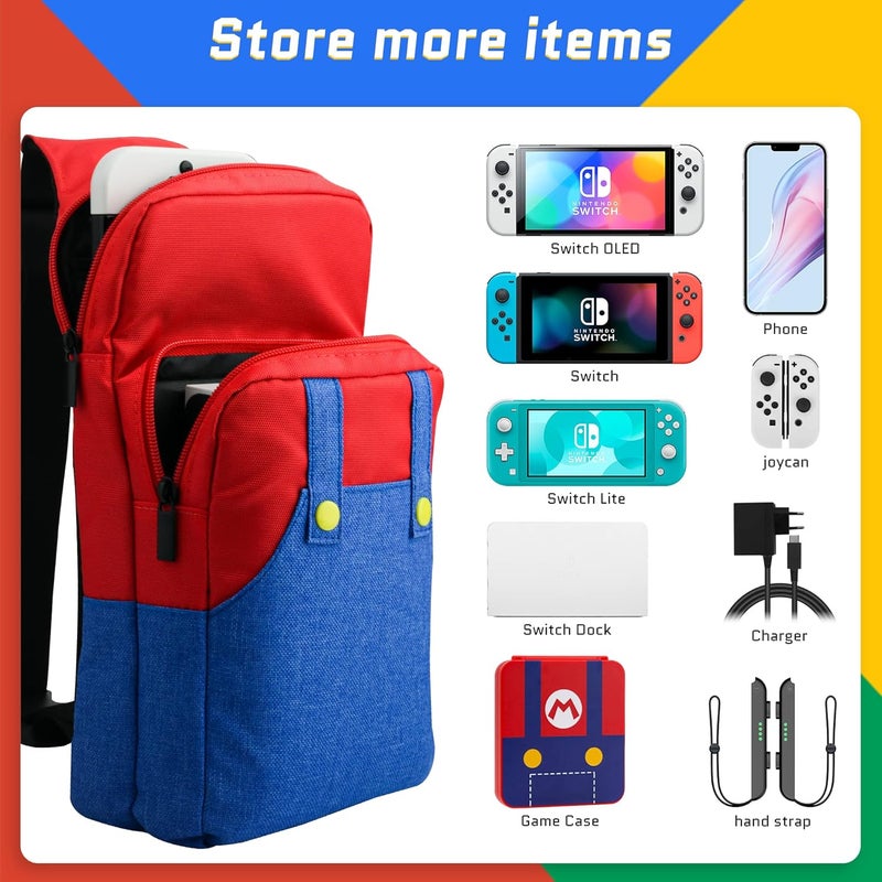 GLDRAM Travel Bag Bundle for Nintendo Switch, Cute Carrying Case for Switch Lite & Switch OLED, Shoulder Bag Accessories Kit for Switch with Game Case, Thumb Grip Caps (for Mario) - Image 5