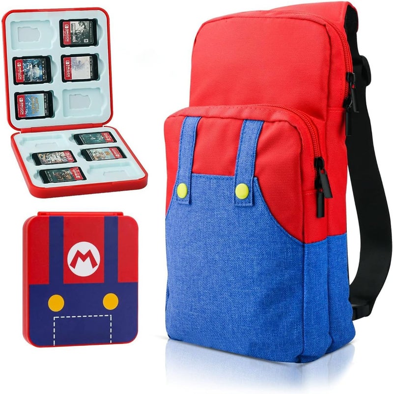 GLDRAM Travel Bag Bundle for Nintendo Switch, Cute Carrying Case for Switch Lite & Switch OLED, Shoulder Bag Accessories Kit for Switch with Game Case, Thumb Grip Caps (for Mario) - Image 1