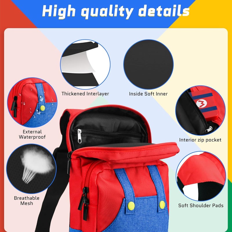 GLDRAM Travel Bag Bundle for Nintendo Switch, Cute Carrying Case for Switch Lite & Switch OLED, Shoulder Bag Accessories Kit for Switch with Game Case, Thumb Grip Caps (for Mario) - Image 2
