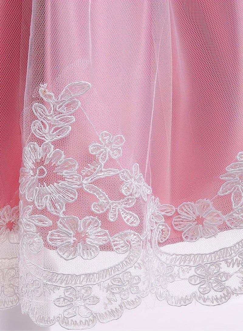 DOOKOO Baby Girl Princess Dress – Sleeveless Lace Tutu Party Dress for Toddlers, Birthday Dress, Tulle Dress, Girls Frock, Kids Baby Dress, Bowknot Gown – Peach Pink, 90cm (1-2Y) - Image 4