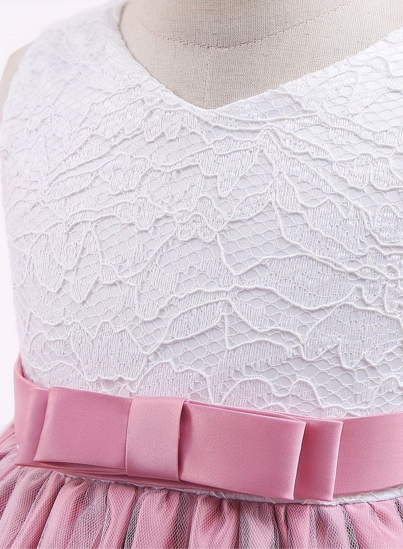 DOOKOO Baby Girl Princess Dress – Sleeveless Lace Tutu Party Dress for Toddlers, Birthday Dress, Tulle Dress, Girls Frock, Kids Baby Dress, Bowknot Gown – Peach Pink, 90cm (1-2Y) - Image 3