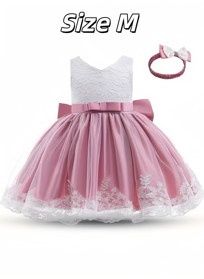 DOOKOO Baby Girl Princess Dress – Sleeveless Lace Tutu Party Dress for Toddlers, Birthday Dress, Tulle Dress, Girls Frock, Kids Baby Dress, Bowknot Gown – Peach Pink, 90cm (1-2Y) - Image 2