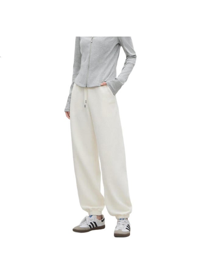 Waxbird Peacebird Women'S High Waist Casual Pants Elastic Cuffs Spring Loose Texture Slimming Pants Beige M - Image 2
