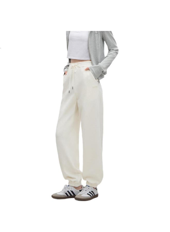 Waxbird Peacebird Women'S High Waist Casual Pants Elastic Cuffs Spring Loose Texture Slimming Pants Beige M - Image 1