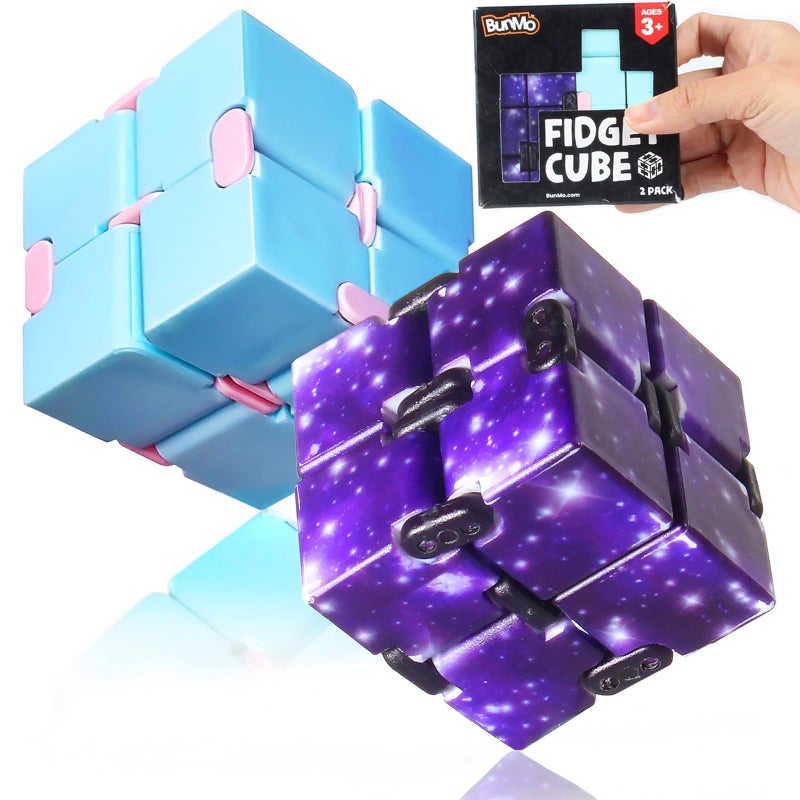 BunMo 2 Pack Infinity Fidget Cube Pocket Fidget Toys for Kids Adults Quiet Folding Desk Fidget with Smooth Hinges Durable ABS Portable Sensory Cube - Image 2