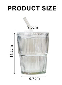ShebSheb Simple Vertical Stripes Water Glasses with Lid and Straw, Wide Mouth Drinking Glasses  - Image 3