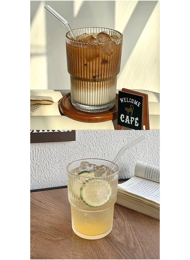 Simple Vertical Stripes Water Glasses with Lid and Straw, Wide Mouth Drinking Glasses