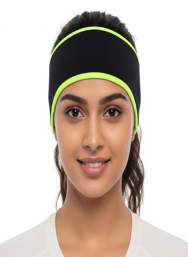 Future Tabs Sports Headband for Men & Women's Outdoor Winter Fleece Elastic Hairband for Cycling, Running, and Ear Protection Cold Weather Soft Warm Earmuffs (Color-Black & Neon) - Image 1