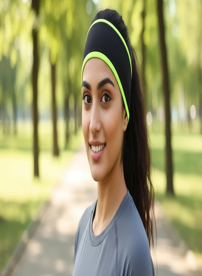 Future Tabs Sports Headband for Men & Women's Outdoor Winter Fleece Elastic Hairband for Cycling, Running, and Ear Protection Cold Weather Soft Warm Earmuffs (Color-Black & Neon) - Image 3