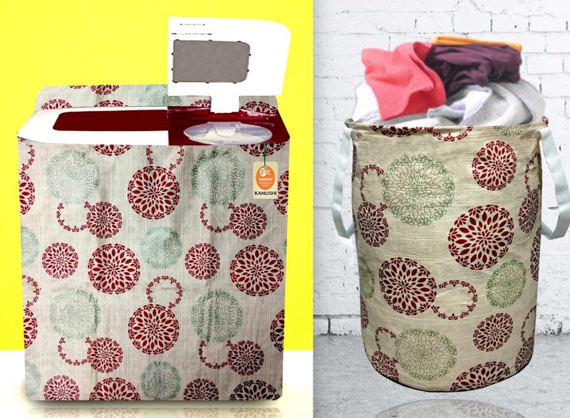 KANUSHI Industries® 100% Waterproof & Dustproof Top Load Semi Automatic Washing Machine Cover (Suitable for 6 Kg, 6.5 kg, 7 kg, 7.5 kg)+ 1 Pc Designer Laundry Bag(VAR-Washing-SEMI+LB-NW-NEW-11) - Image 1