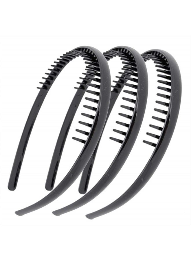 Teensery 6 Pcs Black Plastic Plain Headbands with Teeth Hair Hoop DIY Hair Accessories Hair Comb for Women Men Girls - Image 1