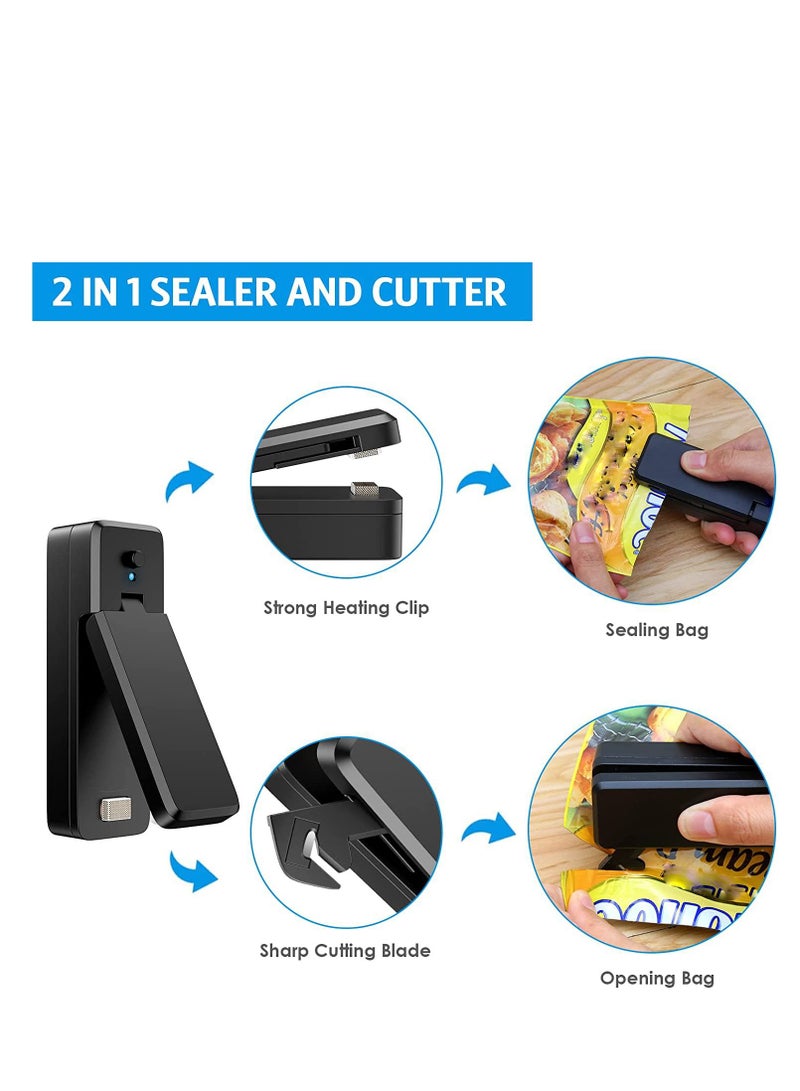 NIBEMINENT Mini Bag Sealer USB Rechargeable Sealing Machine 2 in 1 Heat and Cutter Portable Handheld Vacuum Kitchen Gadget for Snack Fruits Chip Sandwich Plastic Bags Storage - Image 3