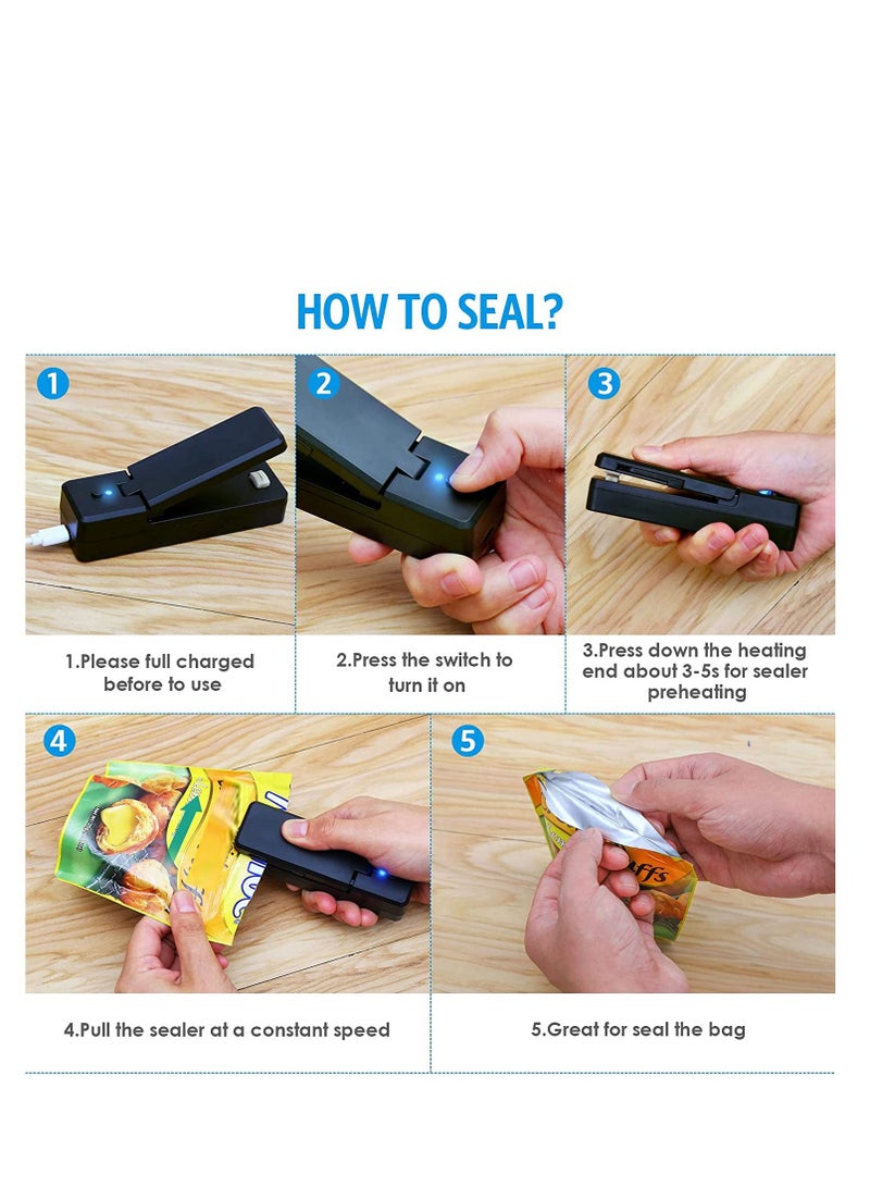 NIBEMINENT Mini Bag Sealer USB Rechargeable Sealing Machine 2 in 1 Heat and Cutter Portable Handheld Vacuum Kitchen Gadget for Snack Fruits Chip Sandwich Plastic Bags Storage - Image 4