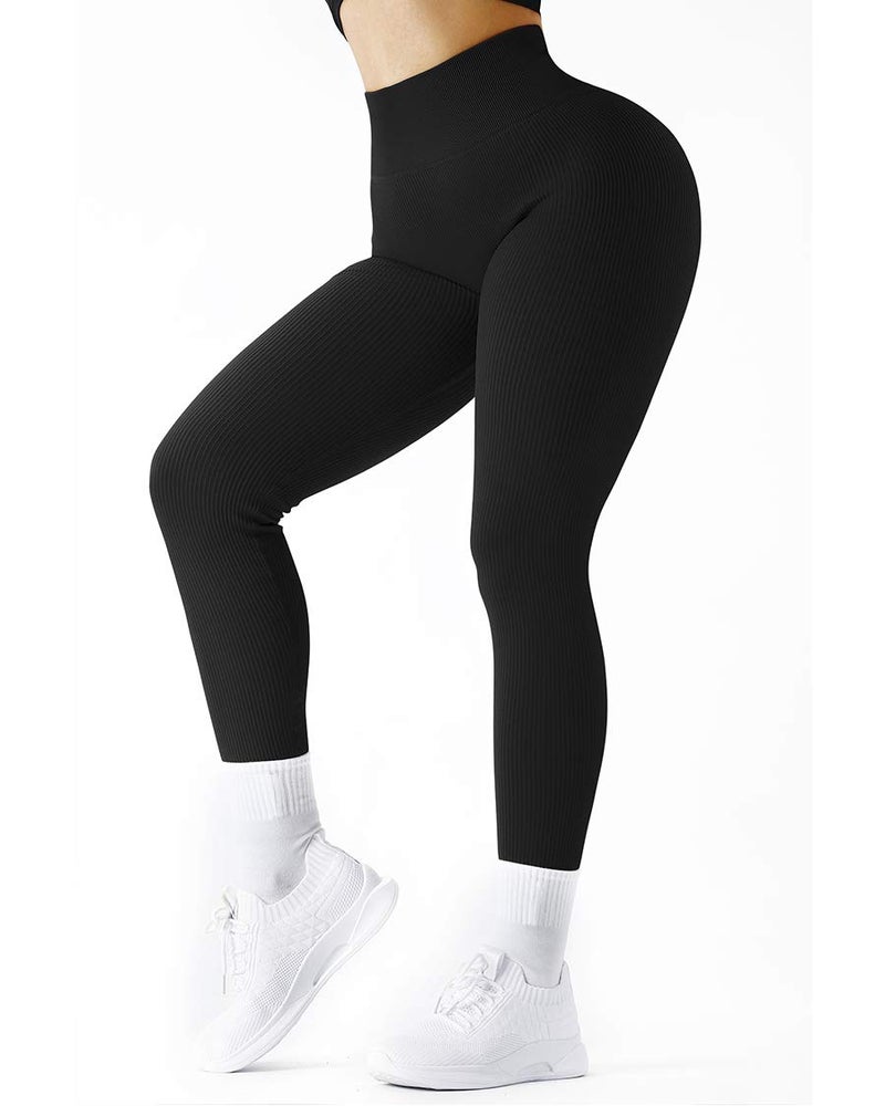 SUUKSESS Women Ribbed Seamless Leggings High Waisted Tummy Control Workout Yoga Pants (Black, XL) - Image 3