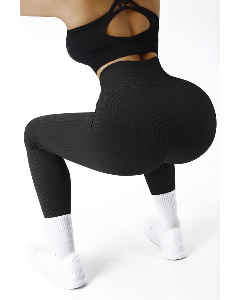 SUUKSESS Women Ribbed Seamless Leggings High Waisted Tummy Control Workout Yoga Pants (Black, XL) - Image 5