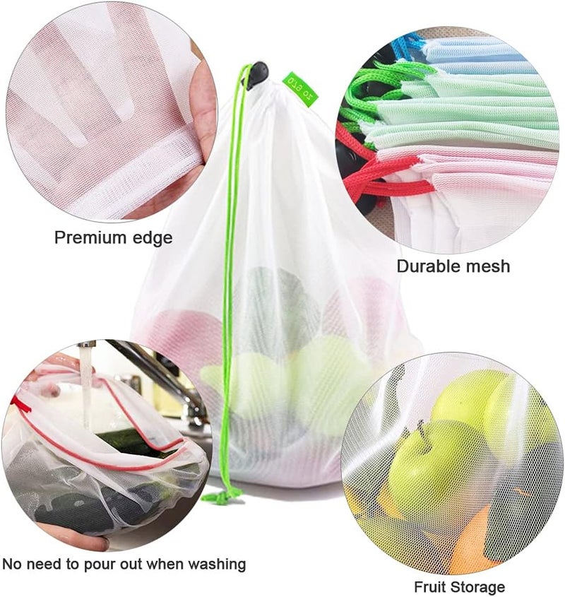 RUSON 16 Pcs Mesh Small Toy Bags for Storage, 3 Sizes Reusable Mesh Drawstring Produce Bags Puzzle Bag for Kids Storage Playroom Organization, Fruits, Vegetable - Image 3