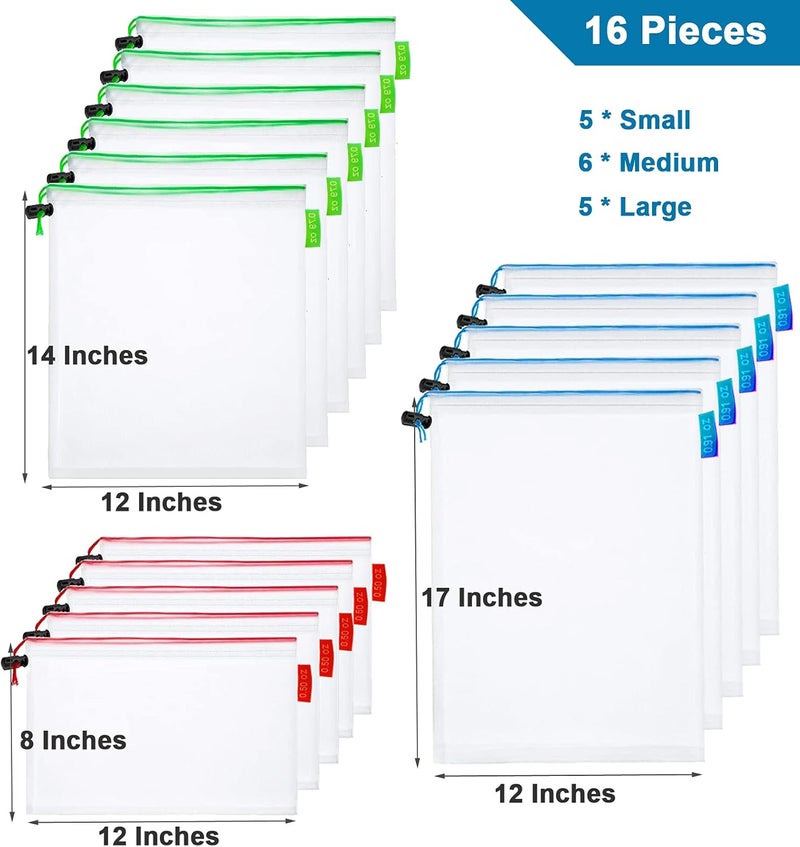 RUSON 16 Pcs Mesh Small Toy Bags for Storage, 3 Sizes Reusable Mesh Drawstring Produce Bags Puzzle Bag for Kids Storage Playroom Organization, Fruits, Vegetable - Image 2