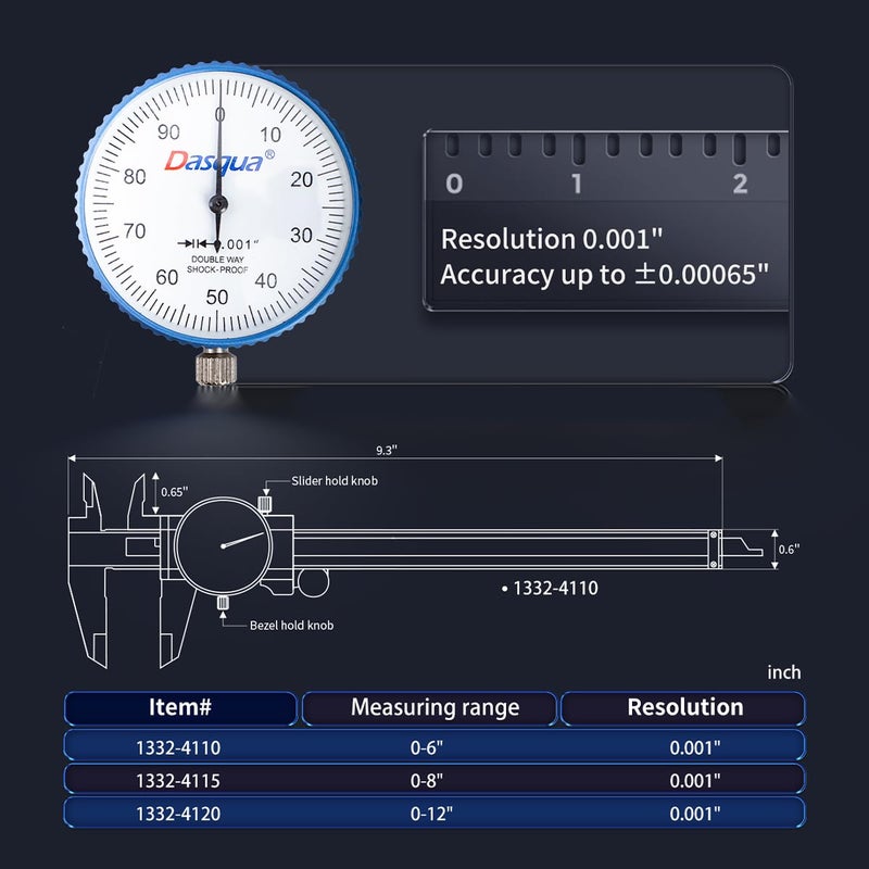 Dasqua 1332-4110 0-6" Machinist Grade Dial Caliper - Image 2