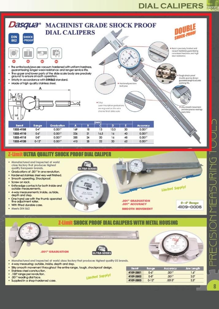 Dasqua 1332-4110 0-6" Machinist Grade Dial Caliper - Image 3